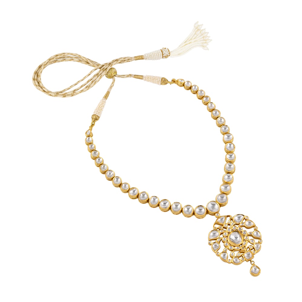 Polki Necklace with Intricate Floral Pendant
